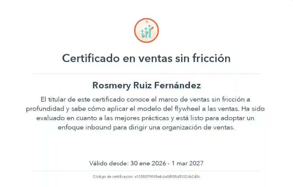 Certificado Ventas sin fricción Rosmery Ruiz