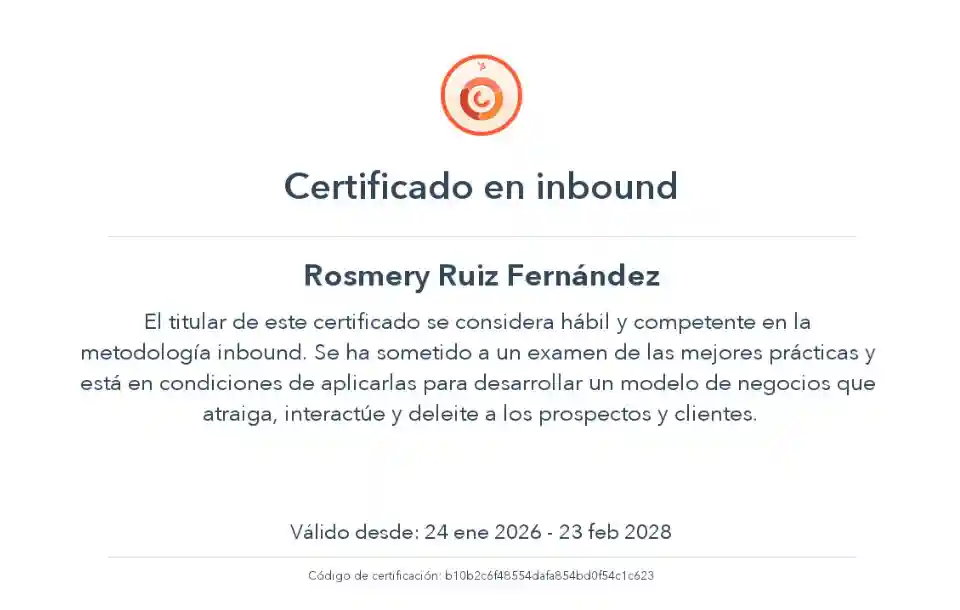 Certificado en Inbound Marketing Rosmery Ruiz